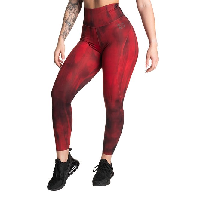 High Waist Leggings, Chili Red Grunge