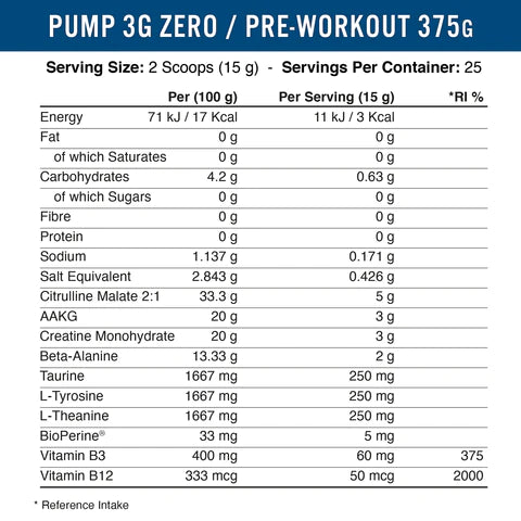 APPLIED NUTRITION  PUMP 3G PRE-WORKOUT 375G (CAFFEINE FREE) - FITMATTERS